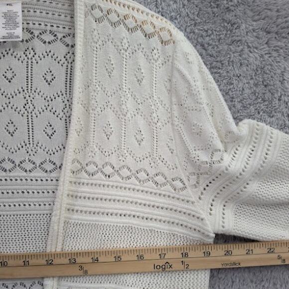 Alfred Dunner Crochet Open Front Cardigan Cover Up Off White Cream XL Petite XLP - Picture 8 of 9